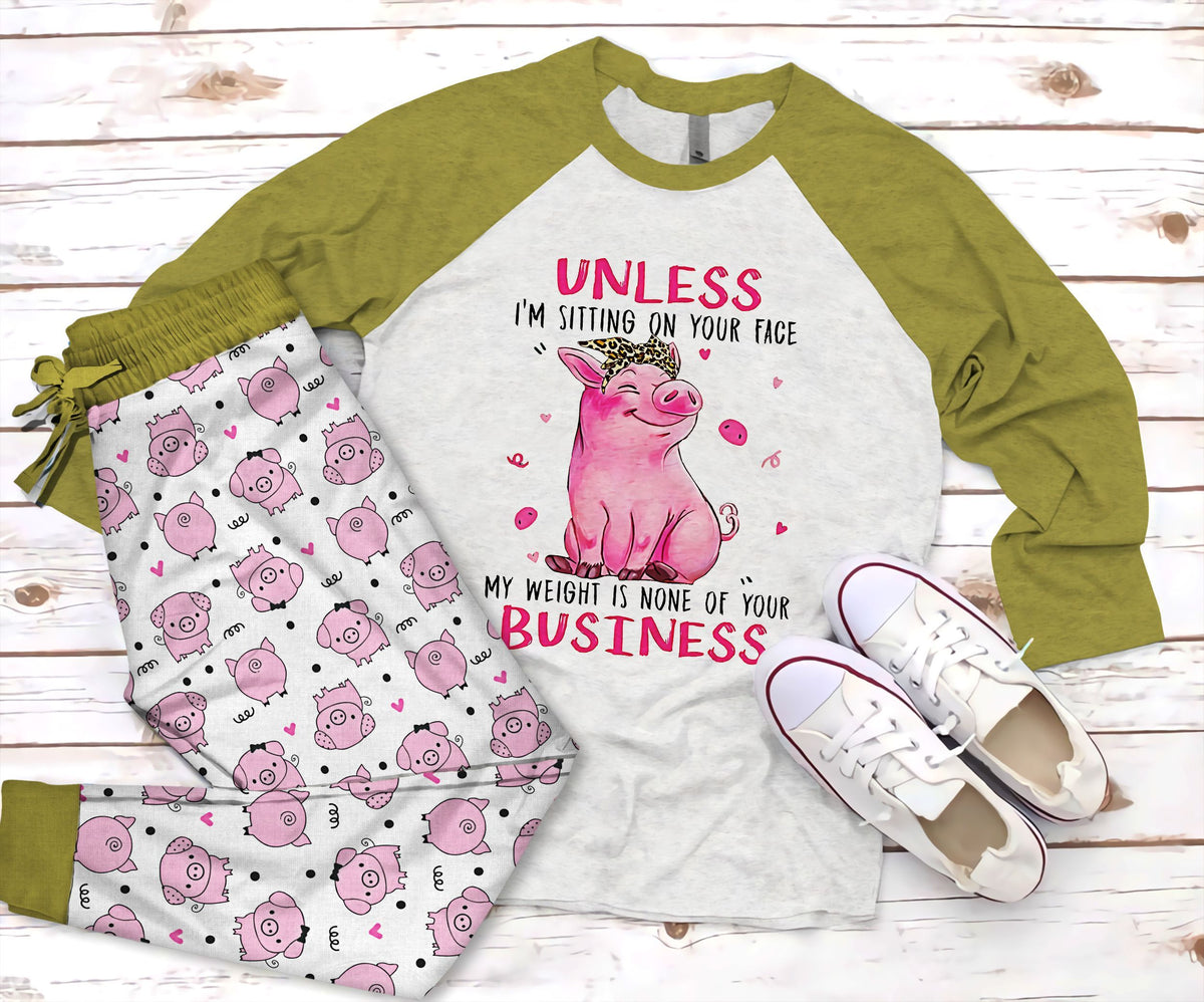 Pig Business Pajama Set |Sleepwear Pjs Sets | Raglan Shirt Pants Set