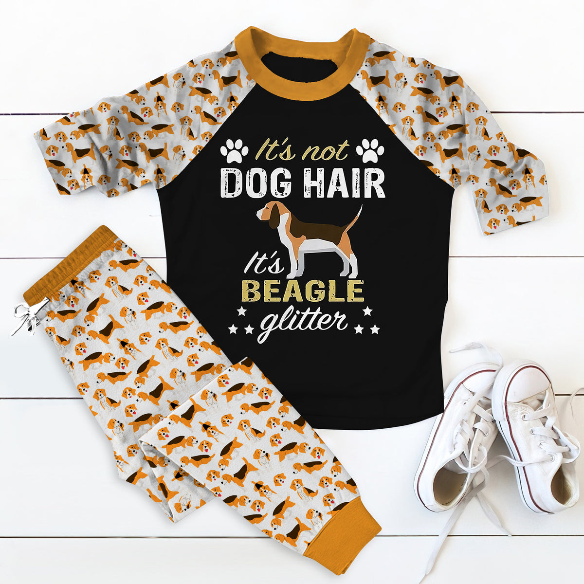 Beagle Beagle Glitter Aac Pajama Set |Sleepwear Pjs Sets | Raglan Shirt Pants Set