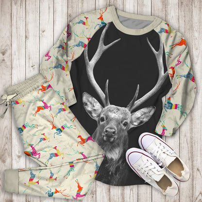 Deer Pajama Set | Pajamas | Cotton Sleepwear Sets | Soft Long Sleeve Pjs | Raglan Shirt and Pants Set