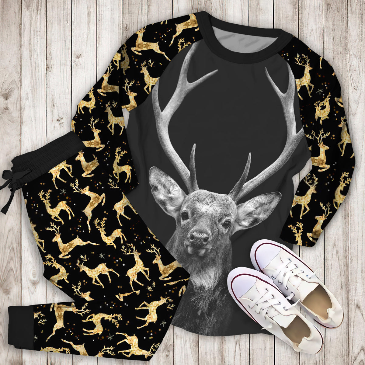 Deer Pajama Set | Pajamas | Cotton Sleepwear Sets | Soft Long Sleeve Pjs | Raglan Shirt and Pants Set