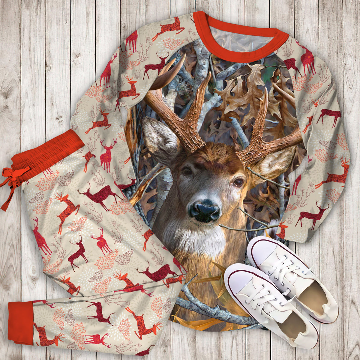 Deer Camo Pajama Set |Sleepwear Pjs Sets | Raglan Shirt Pants Set