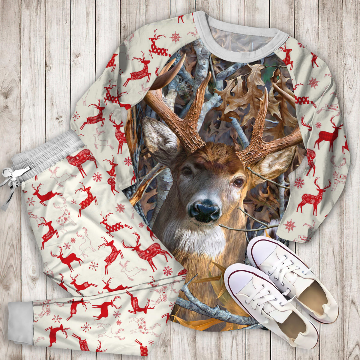 Deer Camo Pajama Set |Sleepwear Pjs Sets | Raglan Shirt Pants Set