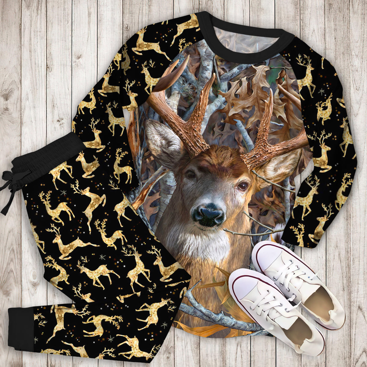 Deer Camo Pajama Set |Sleepwear Pjs Sets | Raglan Shirt Pants Set