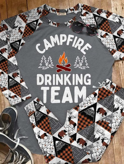 Camping Campfire Drinking Team Colors Aaf Pajama Set |Sleepwear Pjs Sets | Raglan Shirt Pants Set