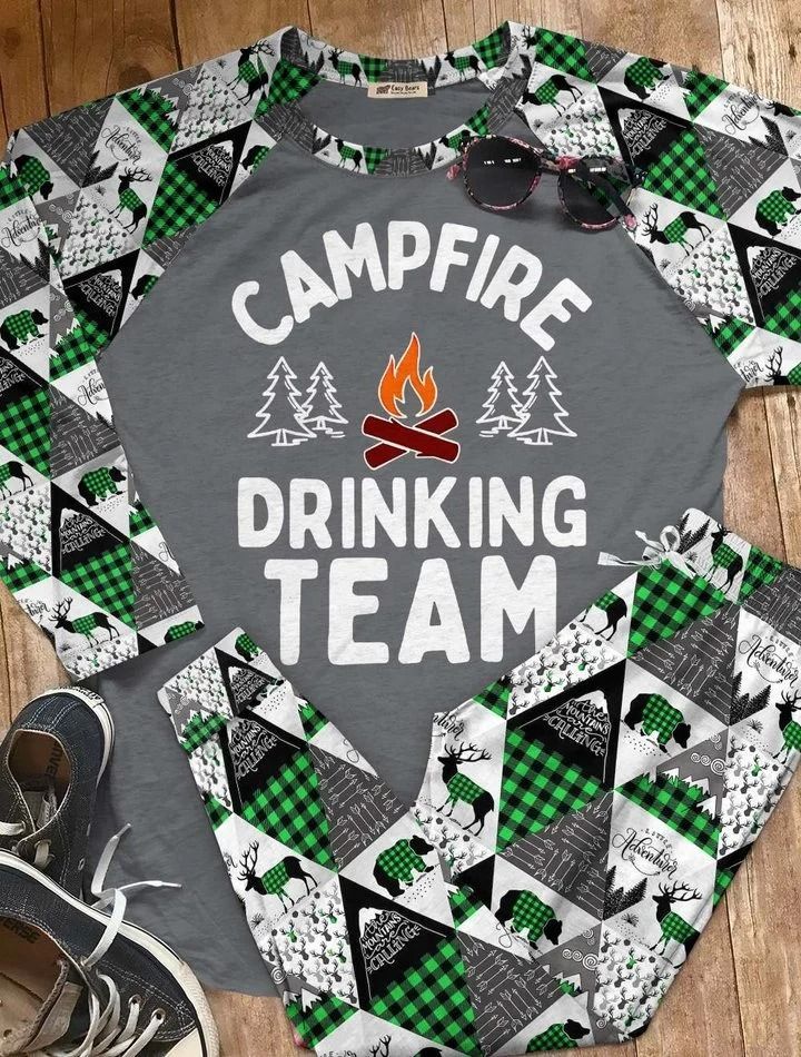 Camping Campfire Drinking Team Colors Aaf Pajama Set |Sleepwear Pjs Sets | Raglan Shirt Pants Set