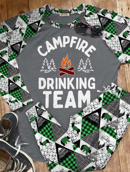 Camping Campfire Drinking Team Colors Aaf Pajama Set |Sleepwear Pjs Sets | Raglan Shirt Pants Set
