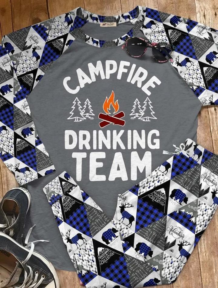 Camping Campfire Drinking Team Colors Aaf Pajama Set |Sleepwear Pjs Sets | Raglan Shirt Pants Set