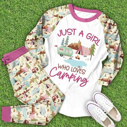 A Girl Who Love Camping Aaa Pajama Set |Sleepwear Pjs Sets | Raglan Shirt Pants Set