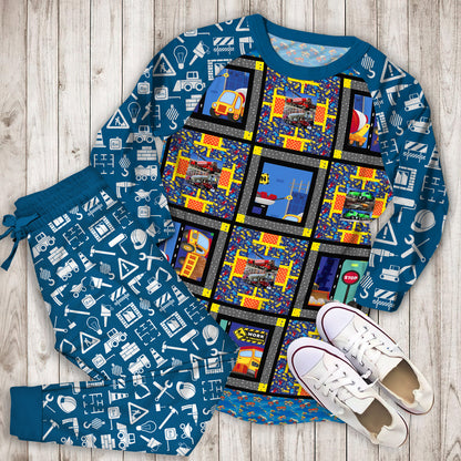Construction Pajama Set | Pajamas | Cotton Sleepwear Sets | Soft Long Sleeve Pjs | Raglan Shirt and Pants Set