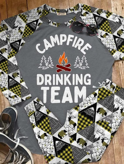 Camping Campfire Drinking Team Colors Aaf Pajama Set |Sleepwear Pjs Sets | Raglan Shirt Pants Set