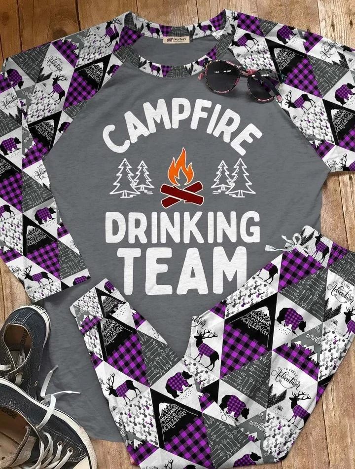 Camping Campfire Drinking Team Colors Aaf Pajama Set |Sleepwear Pjs Sets | Raglan Shirt Pants Set