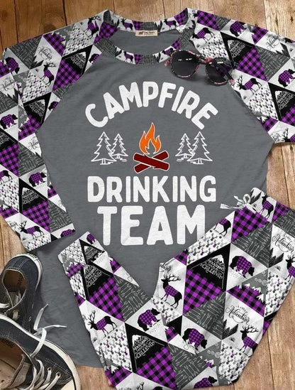 Camping Campfire Drinking Team Colors Aaf Pajama Set |Sleepwear Pjs Sets | Raglan Shirt Pants Set