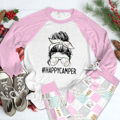 Camping Happy Camper Pajama Set |Sleepwear Pjs Sets | Raglan Shirt Pants Set