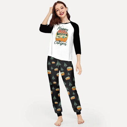 Happy Camper Bbg Pajama Set |Sleepwear Pjs Sets | Raglan Shirt Pants Set