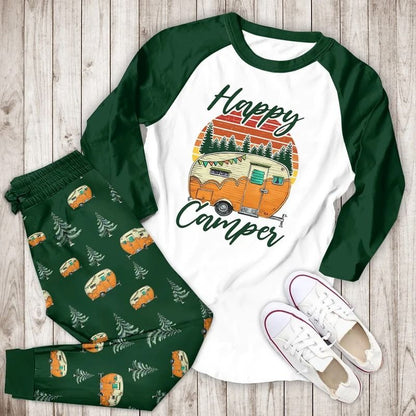 Happy Camper Bbg Pajama Set |Sleepwear Pjs Sets | Raglan Shirt Pants Set