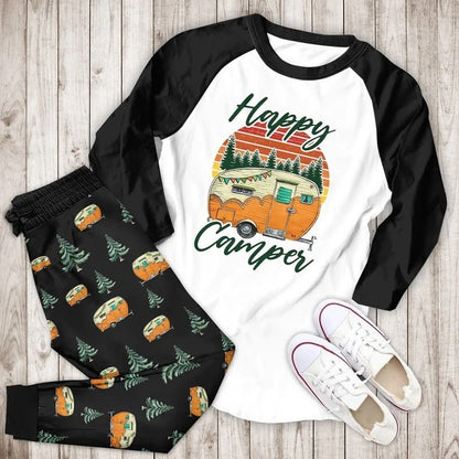 Happy Camper Bbg Pajama Set |Sleepwear Pjs Sets | Raglan Shirt Pants Set