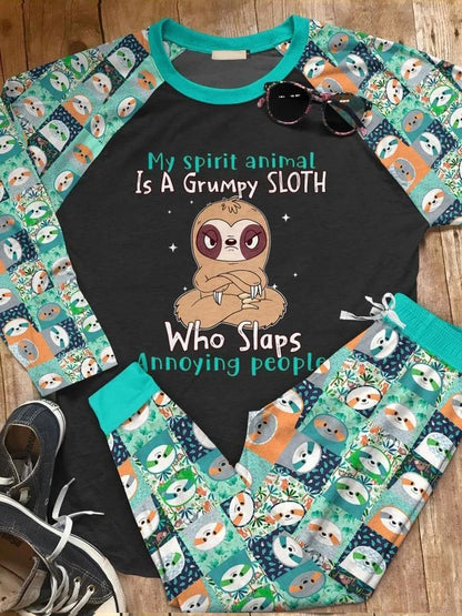 Sloth My Spirit Animal Abm Pajama Set |Sleepwear Pjs Sets | Raglan Shirt Pants Set