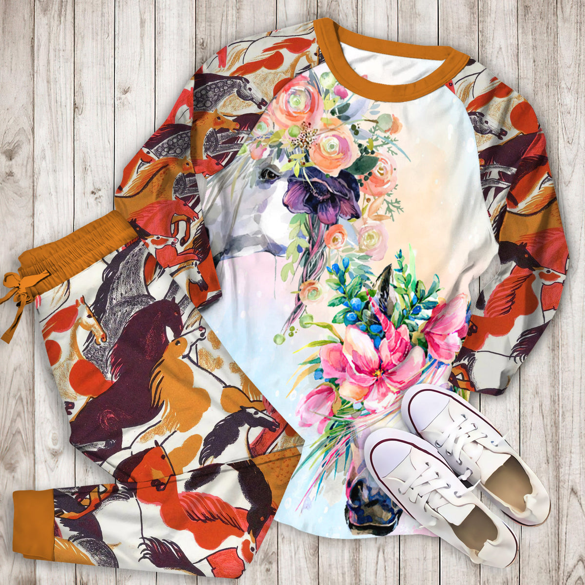 Horse Farm Themed Pajama Set |Sleepwear Pjs Sets | Raglan Shirt Pants Set