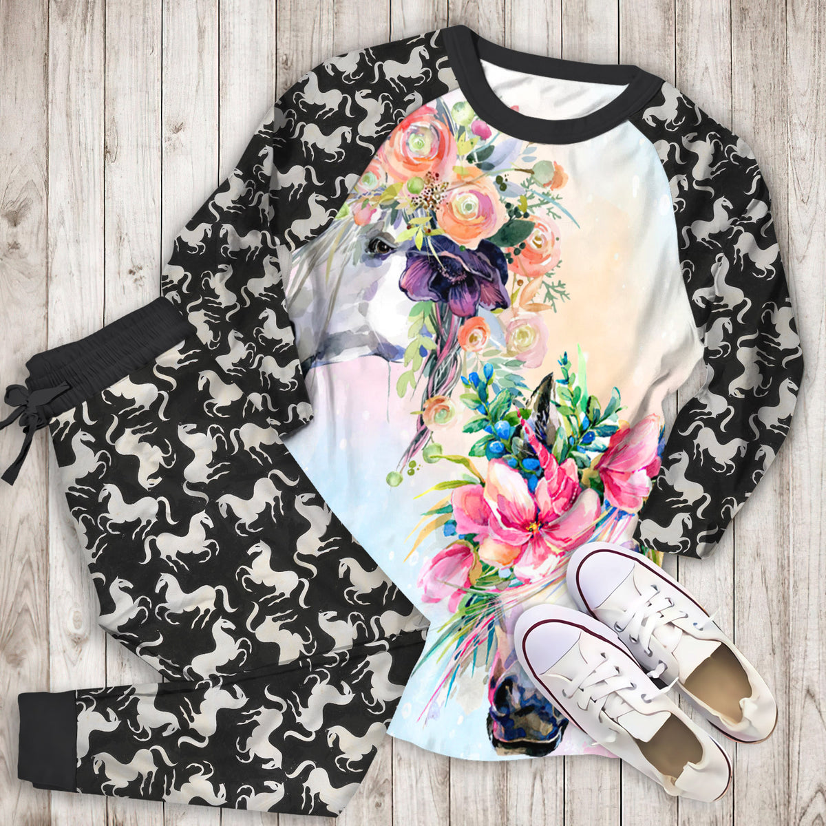Horse Farm Themed Pajama Set |Sleepwear Pjs Sets | Raglan Shirt Pants Set