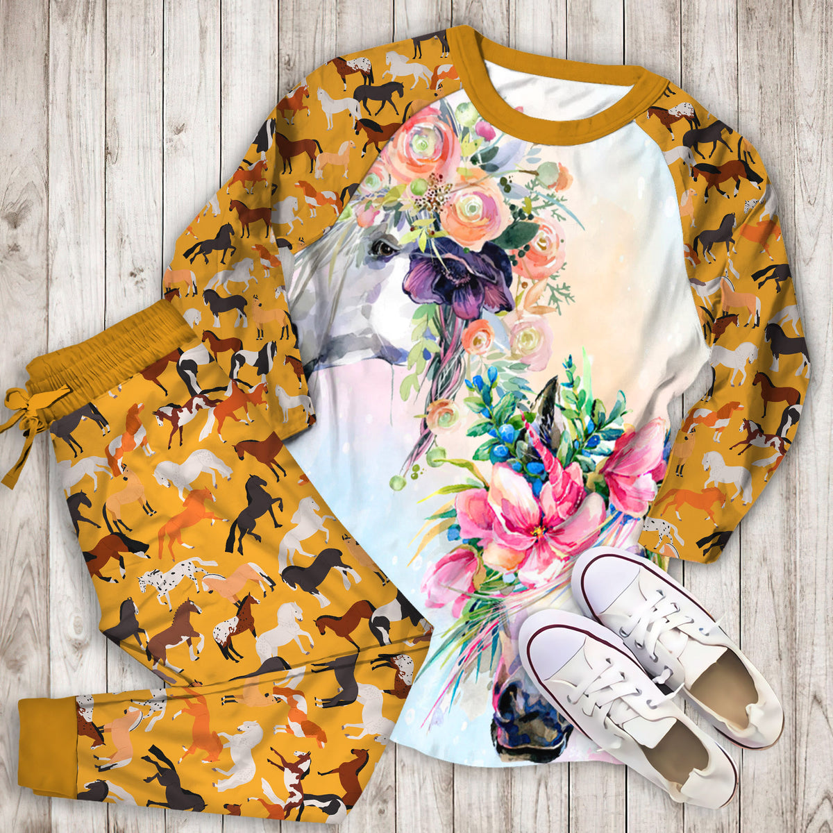 Horse Farm Themed Pajama Set |Sleepwear Pjs Sets | Raglan Shirt Pants Set