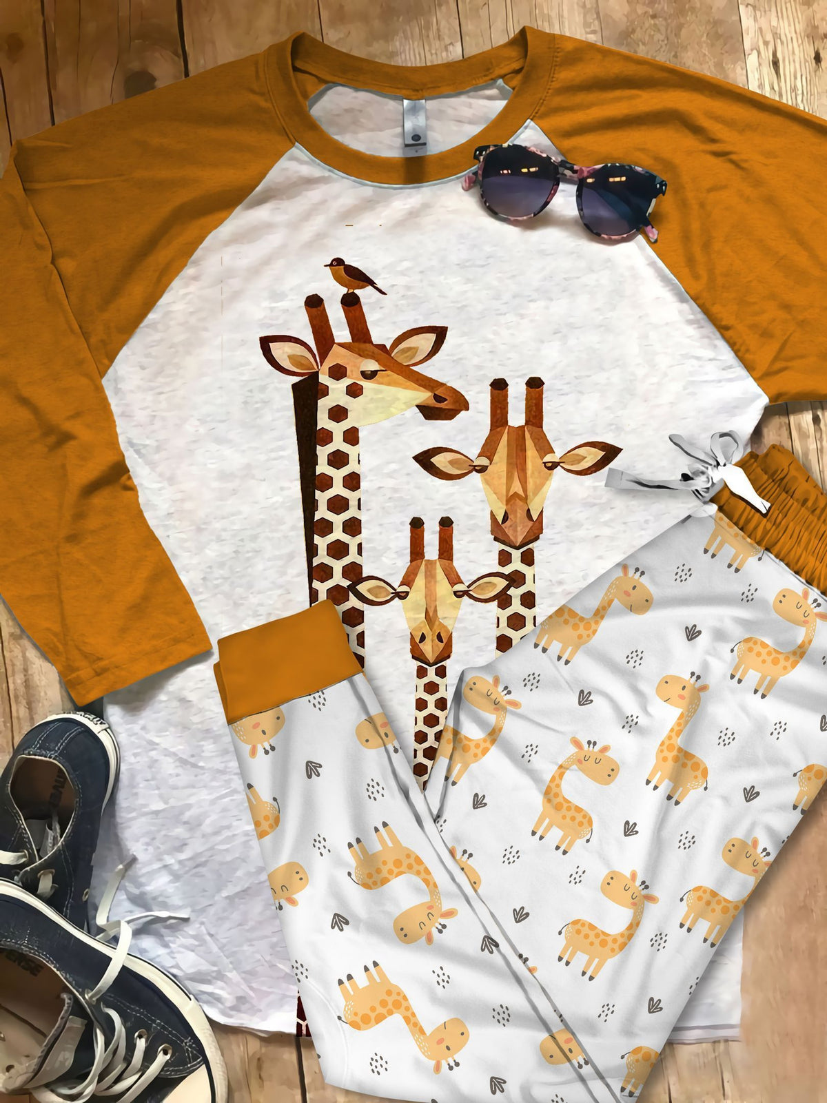 Giraffe You So High Pajama Set |Sleepwear Pjs Sets | Raglan Shirt Pants Set
