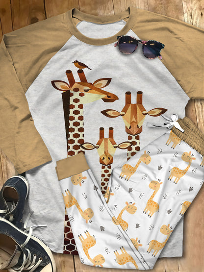 Giraffe You So High Pajama Set |Sleepwear Pjs Sets | Raglan Shirt Pants Set