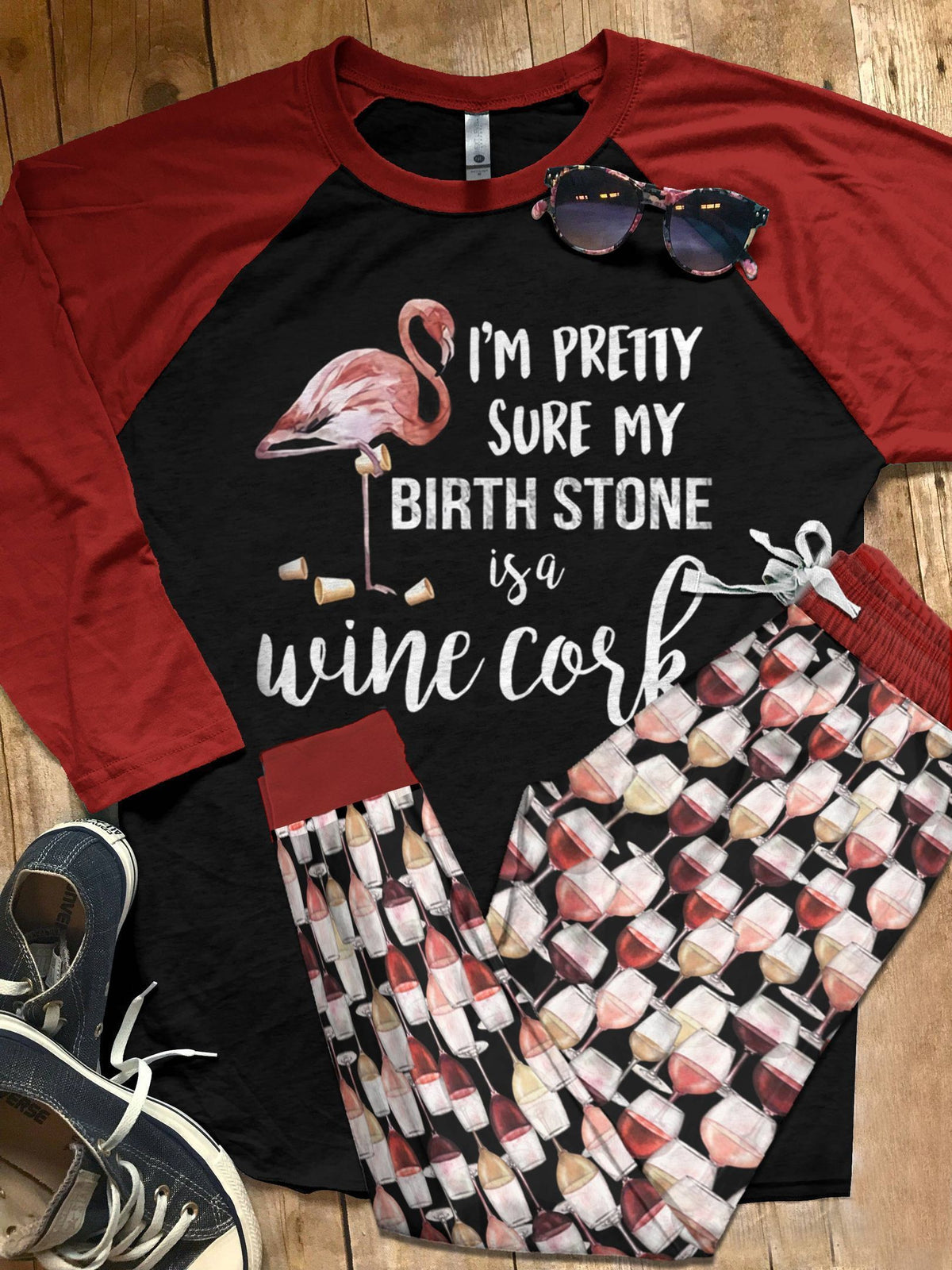 Flamingo Birth Stone Pajama Set |Sleepwear Pjs Sets | Raglan Shirt Pants Set