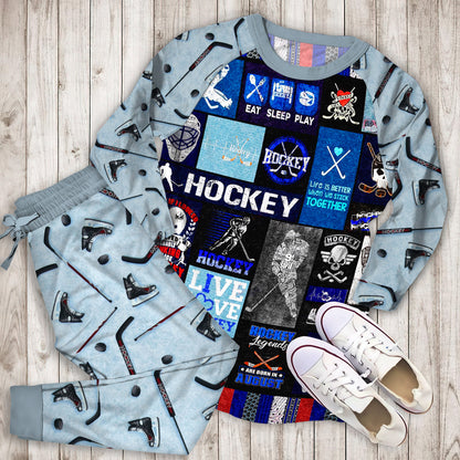 Hockey Pajama Set |Sleepwear Pjs Sets | Raglan Shirt Pants Set
