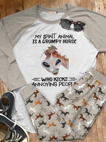 Horse My Spirit Animal Abd Pajama Set |Sleepwear Pjs Sets | Raglan Shirt Pants Set