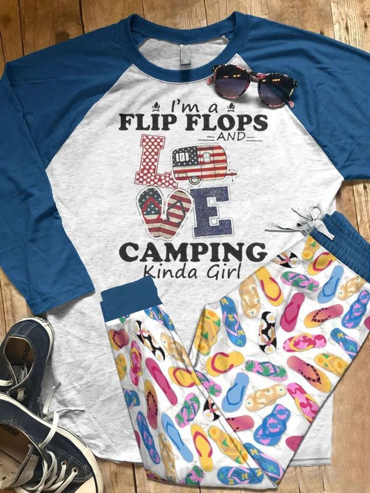 Flip Flops I'M A Flip Flops Kinda Girl Aay Pajama Set |Sleepwear Pjs Sets | Raglan Shirt Pants Set