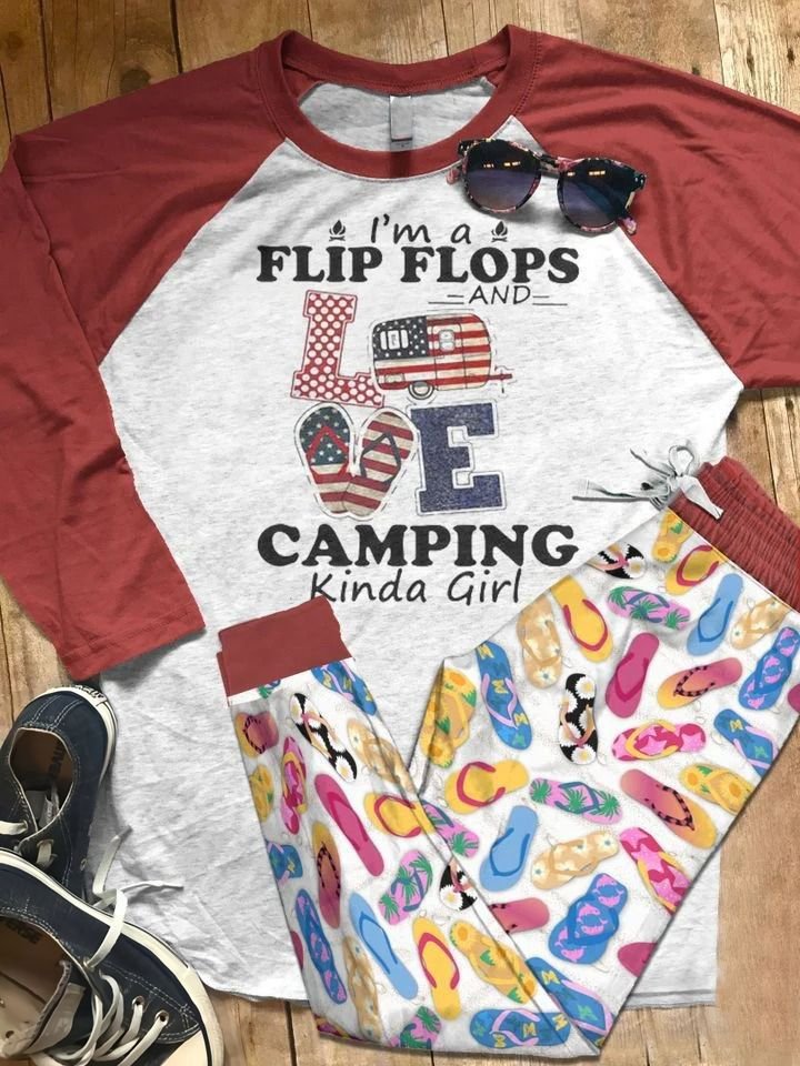 Flip Flops I'M A Flip Flops Kinda Girl Aay Pajama Set |Sleepwear Pjs Sets | Raglan Shirt Pants Set