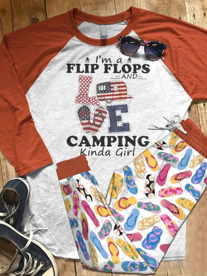 Flip Flops I'M A Flip Flops Kinda Girl Aay Pajama Set |Sleepwear Pjs Sets | Raglan Shirt Pants Set