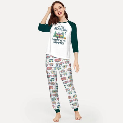 I Am Done Adulting Where Is My Camper Bbh Pajama Set |Sleepwear Pjs Sets | Raglan Shirt Pants Set