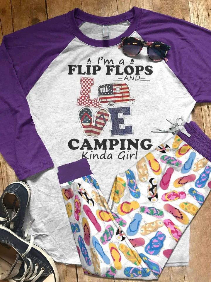Flip Flops I'M A Flip Flops Kinda Girl Aay Pajama Set |Sleepwear Pjs Sets | Raglan Shirt Pants Set