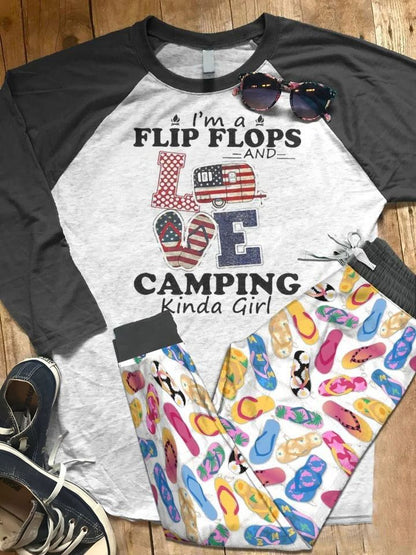 Flip Flops I'M A Flip Flops Kinda Girl Aay Pajama Set |Sleepwear Pjs Sets | Raglan Shirt Pants Set