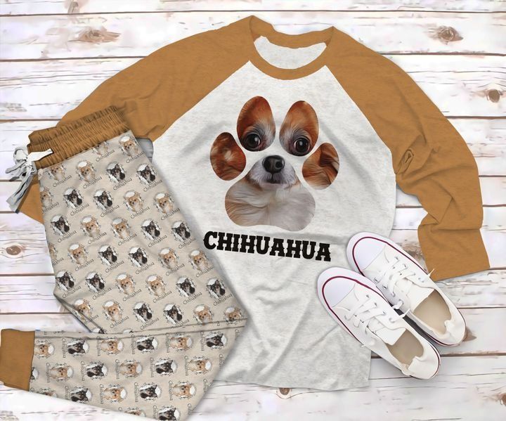 Chihuahua Paw Pajama Set |Sleepwear Pjs Sets | Raglan Shirt Pants Set