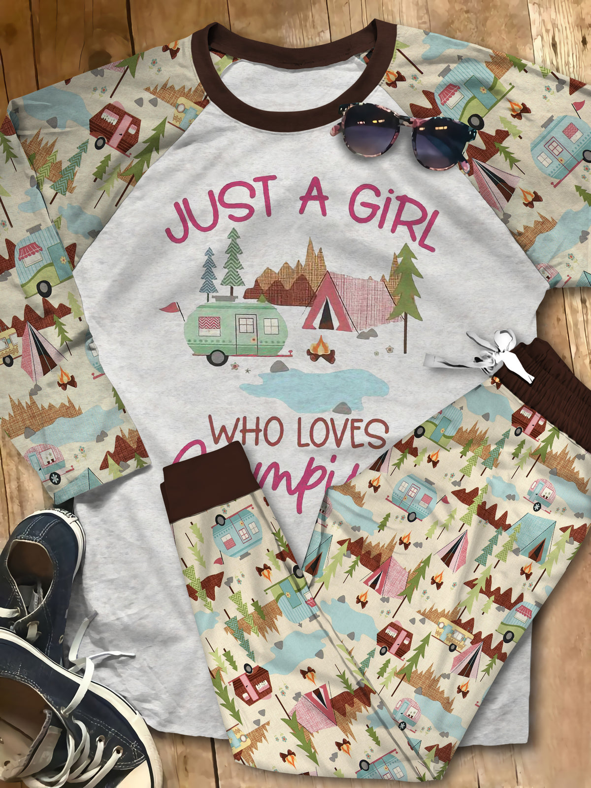 A Girl Who Love Camping Aaa Pajama Set |Sleepwear Pjs Sets | Raglan Shirt Pants Set