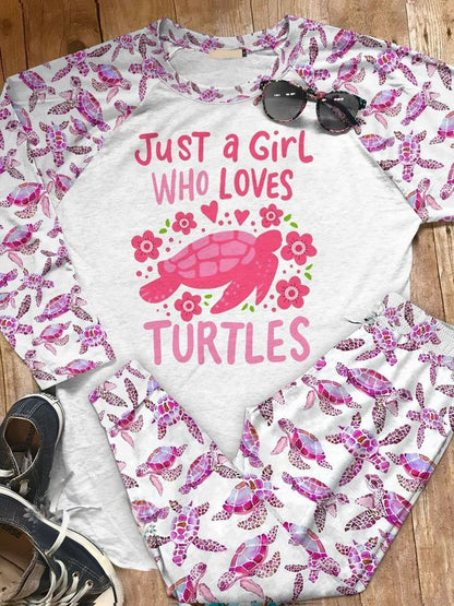 Sea Turtle Aai Pajama Set |Sleepwear Pjs Sets | Raglan Shirt Pants Set