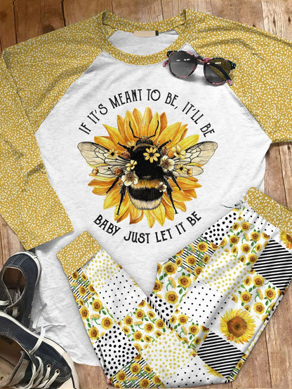 Bee Just Let It Be Aad Pajama Set |Sleepwear Pjs Sets | Raglan Shirt Pants Set