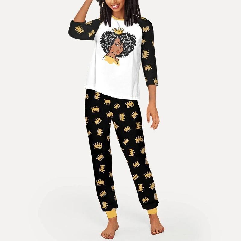 Black Queen Bba Pajama Set |Sleepwear Pjs Sets | Raglan Shirt Pants Set
