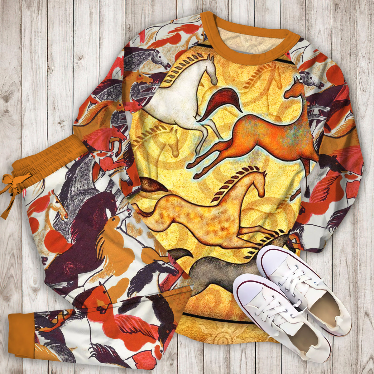 Horse Pajama Set | Pajamas | Cotton Sleepwear Sets | Soft Long Sleeve Pjs | Raglan Shirt and Pants Set