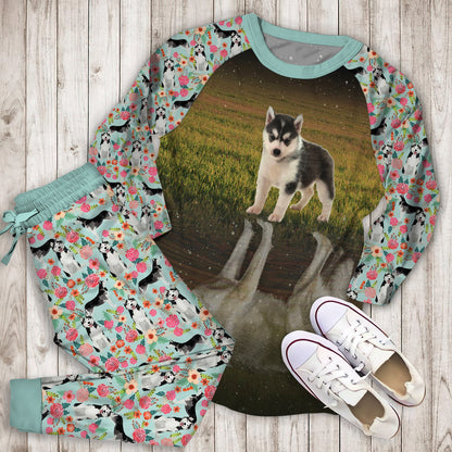 Husky Reflection Pajama Set |Sleepwear Pjs Sets | Raglan Shirt Pants Set