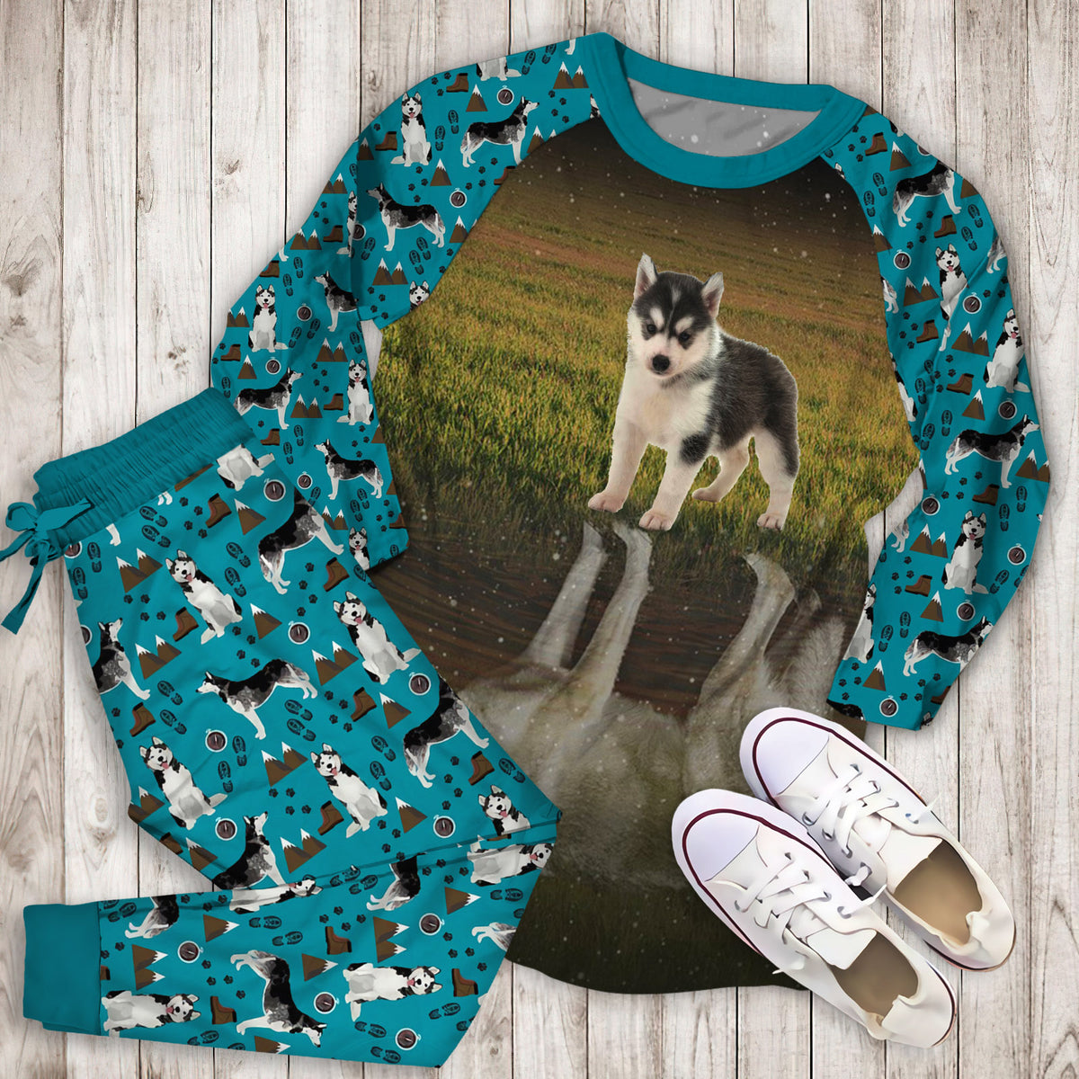 Husky Reflection Pajama Set |Sleepwear Pjs Sets | Raglan Shirt Pants Set