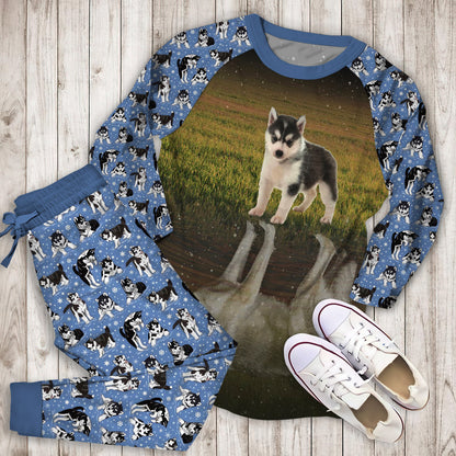 Husky Reflection Pajama Set |Sleepwear Pjs Sets | Raglan Shirt Pants Set