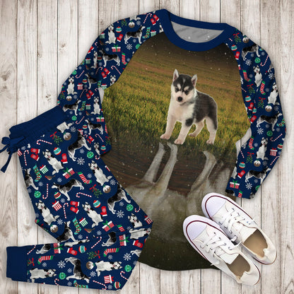 Husky Reflection Pajama Set |Sleepwear Pjs Sets | Raglan Shirt Pants Set
