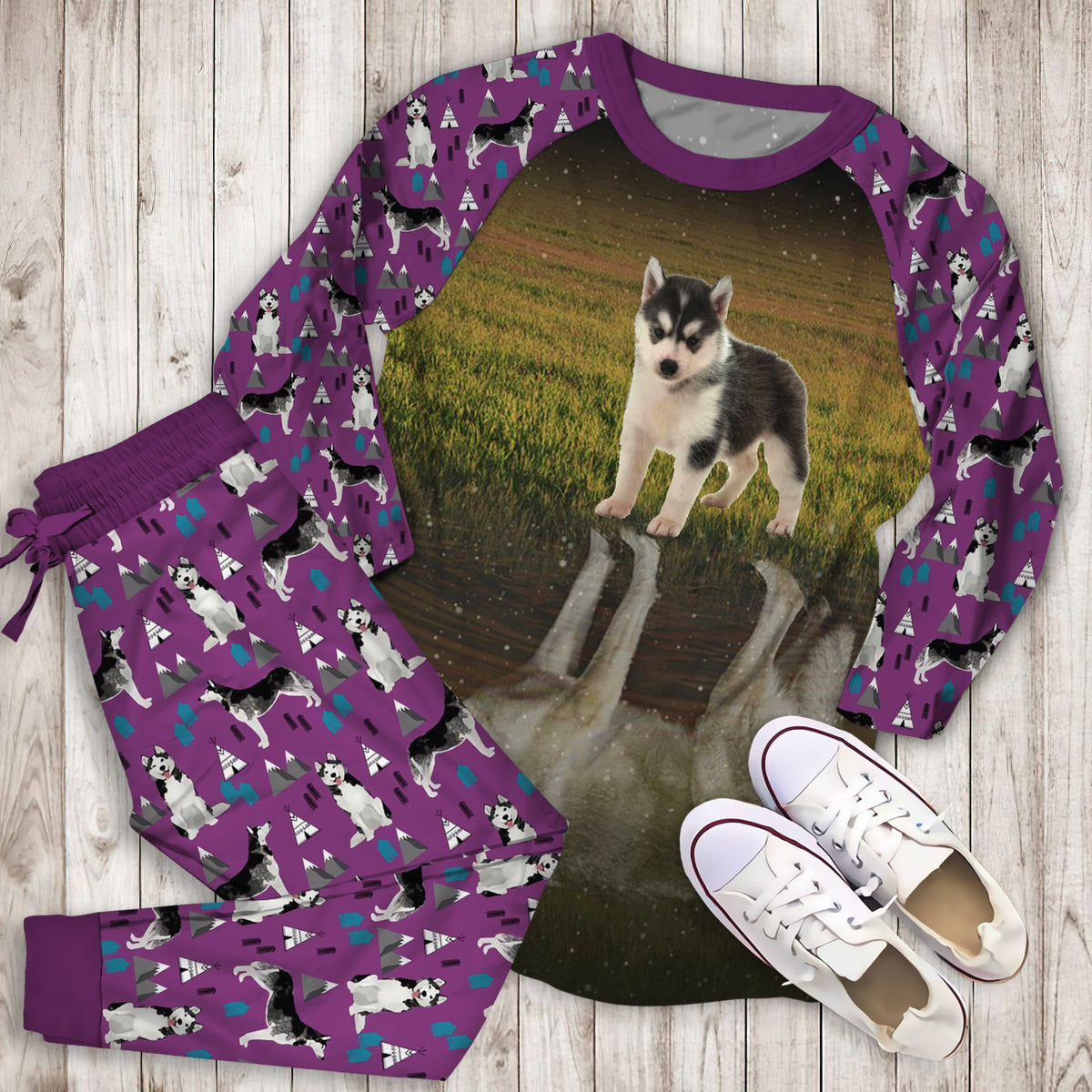 Husky Reflection Pajama Set |Sleepwear Pjs Sets | Raglan Shirt Pants Set