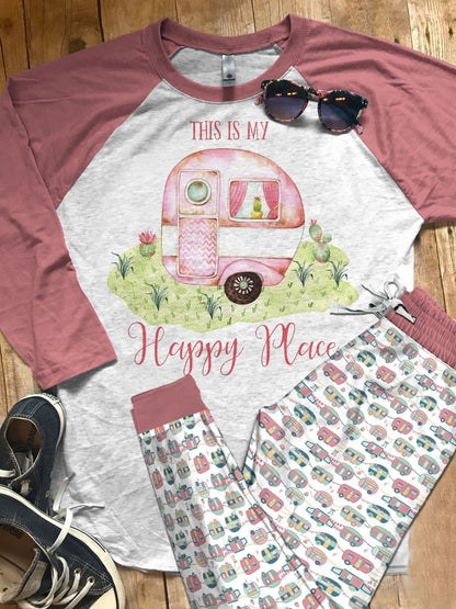 Camping Sweet Place Pajama Set |Sleepwear Pjs Sets | Raglan Shirt Pants Set