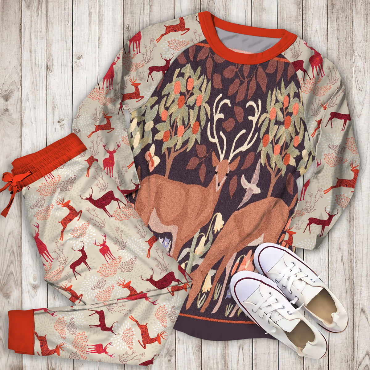Deer Pajama Set | Pajamas | Cotton Sleepwear Sets | Soft Long Sleeve Pjs | Raglan Shirt and Pants Set