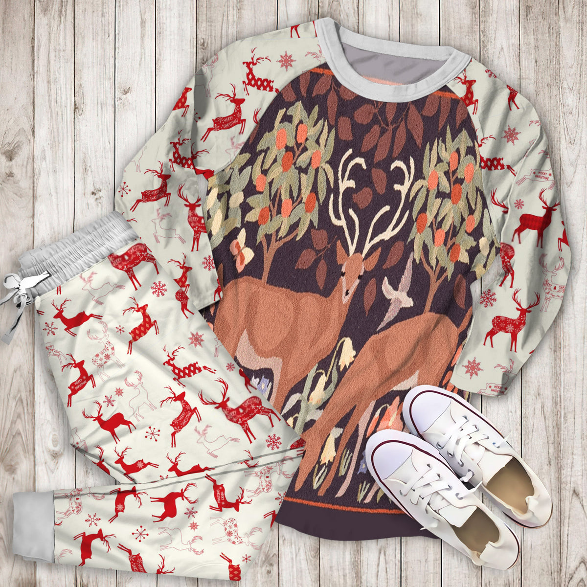 Deer Pajama Set | Pajamas | Cotton Sleepwear Sets | Soft Long Sleeve Pjs | Raglan Shirt and Pants Set
