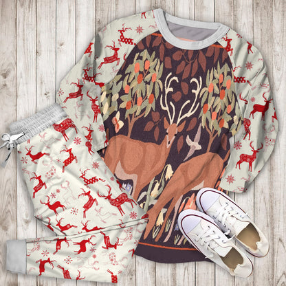 Deer Pajama Set | Pajamas | Cotton Sleepwear Sets | Soft Long Sleeve Pjs | Raglan Shirt and Pants Set